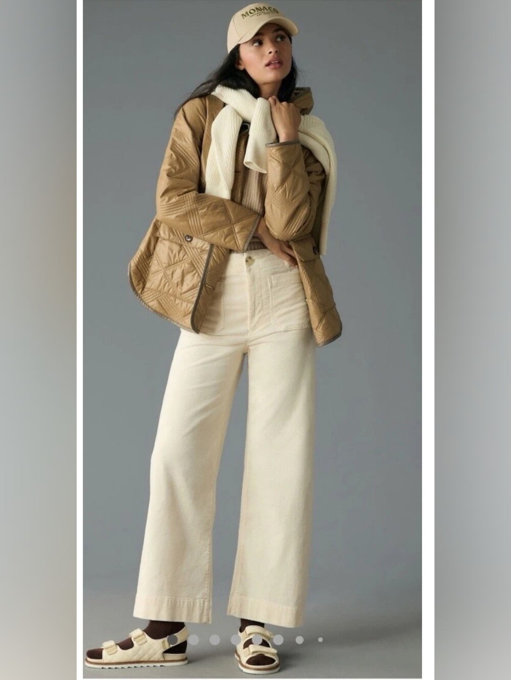 Anthropologie The Colette Cropped Wide-Leg Corduroy Pants 31 Ivory.